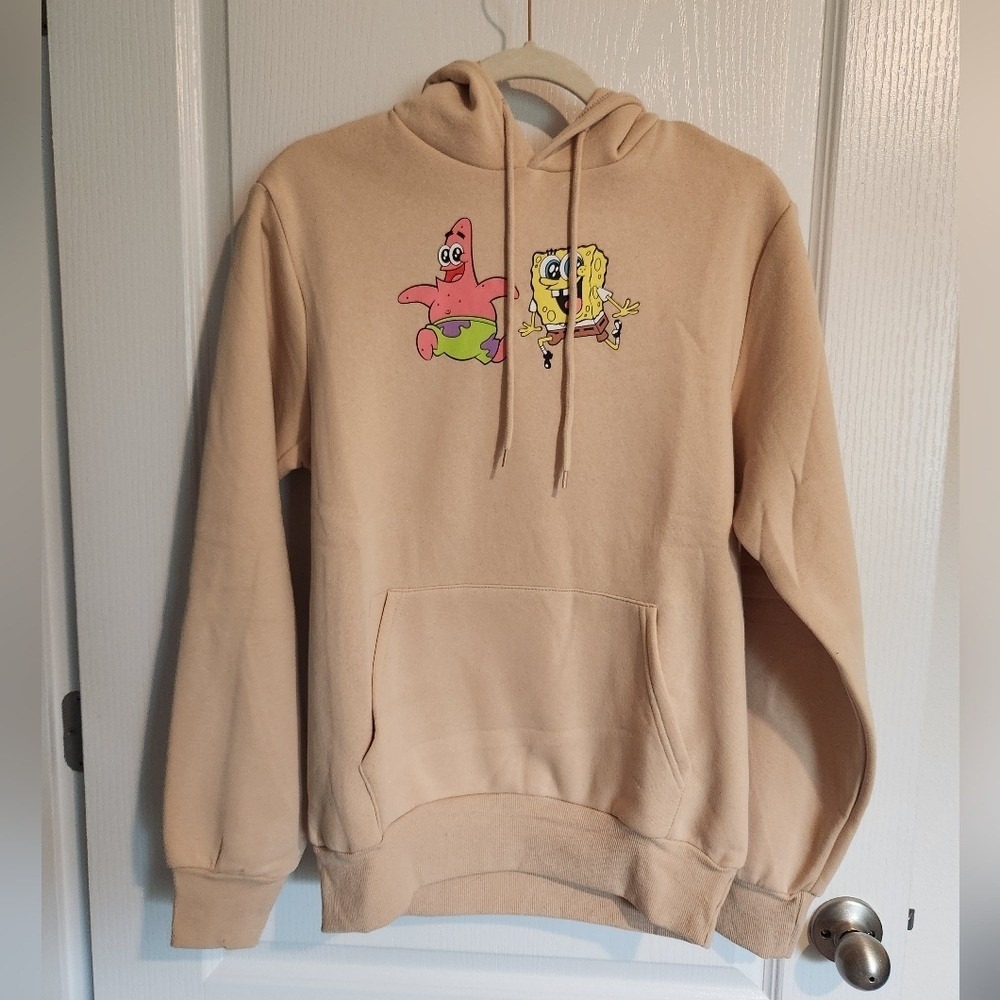NWT Nickelodeon SpongeBob Square Pants Unisex Tan Graphic Hoodie Sweatshirt Sm